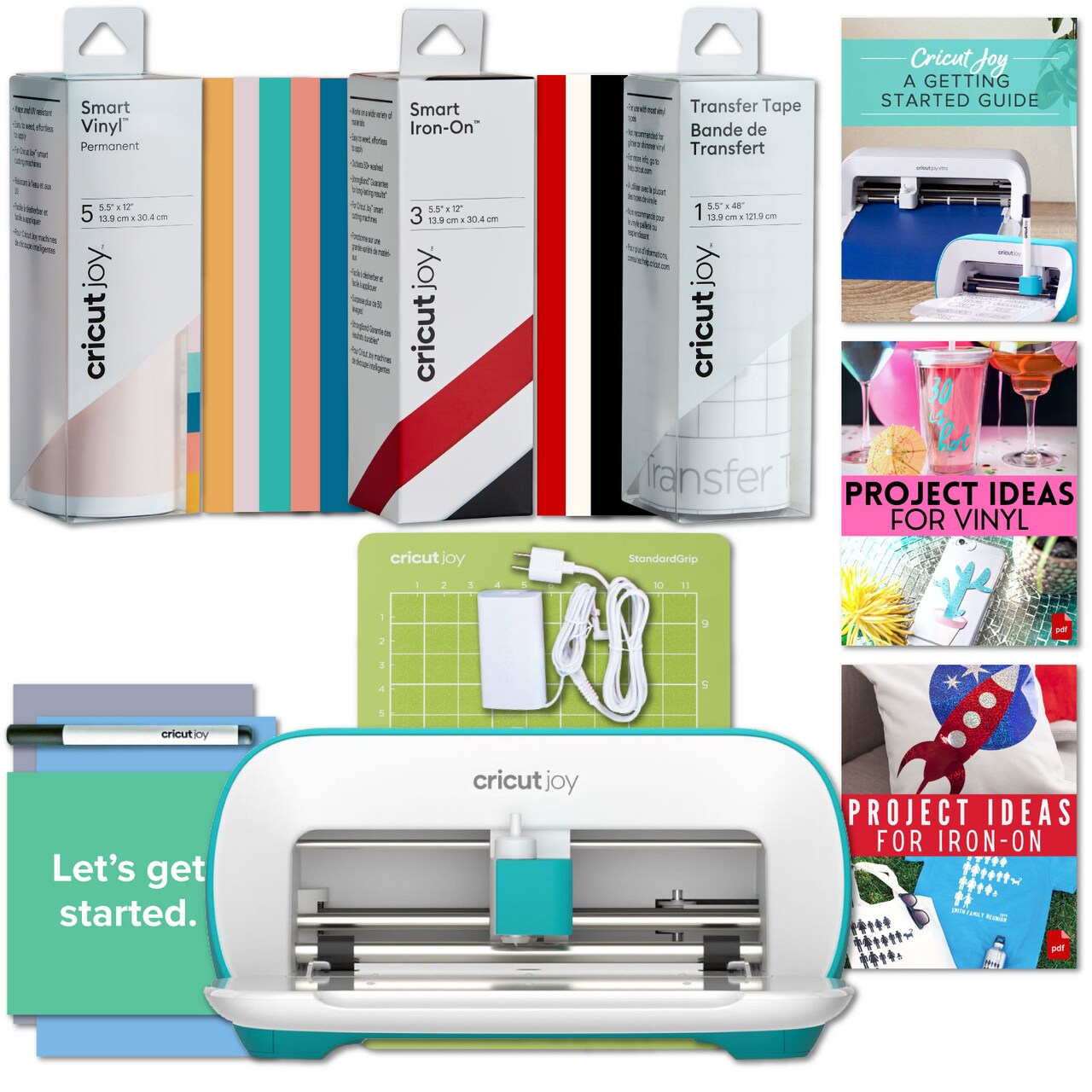 Cricut Joy Machine Bundle with Premium Permanent Vinyl and StrongBond Iron-On Samplers